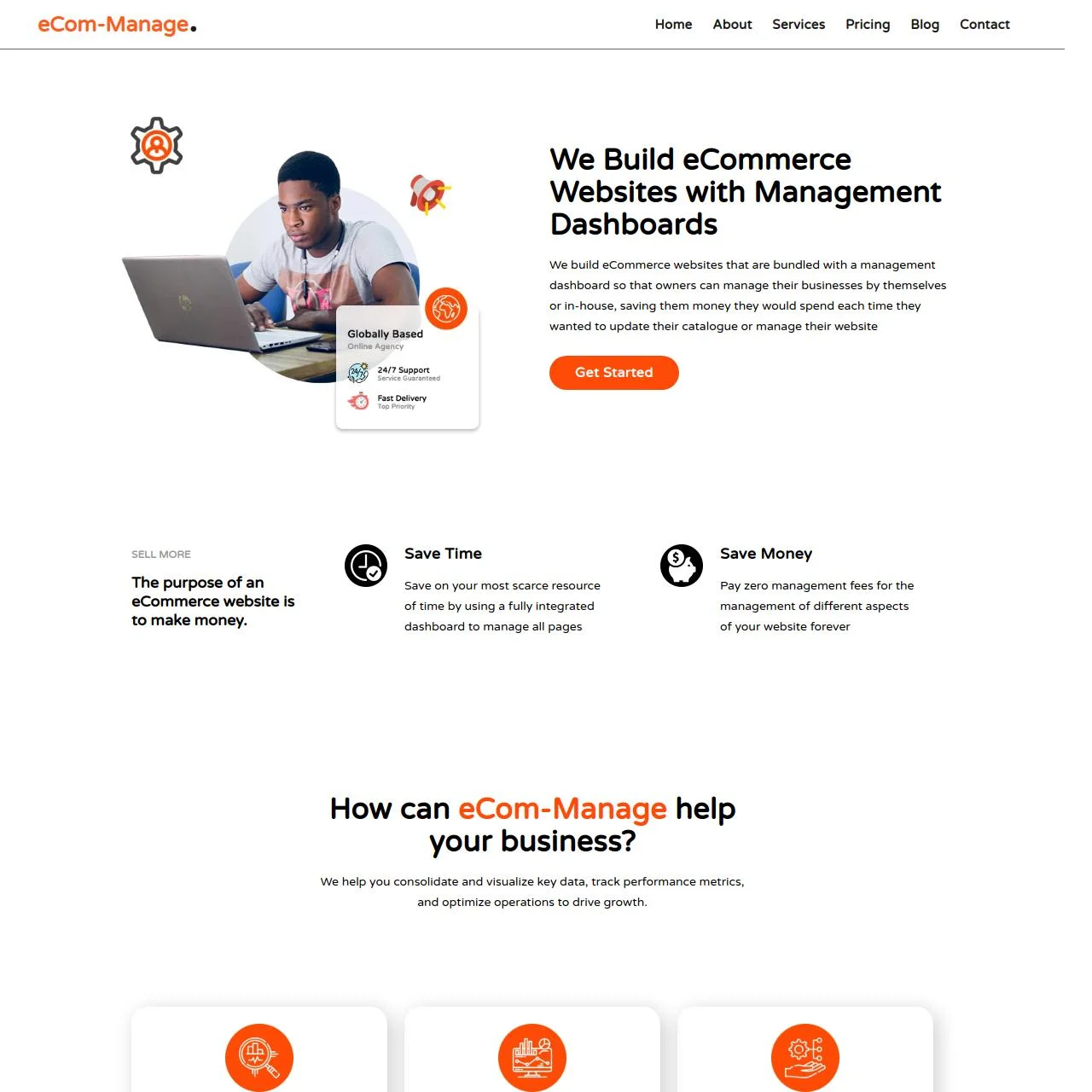 image of Ecommanage's landing page built by Drake Ocholi